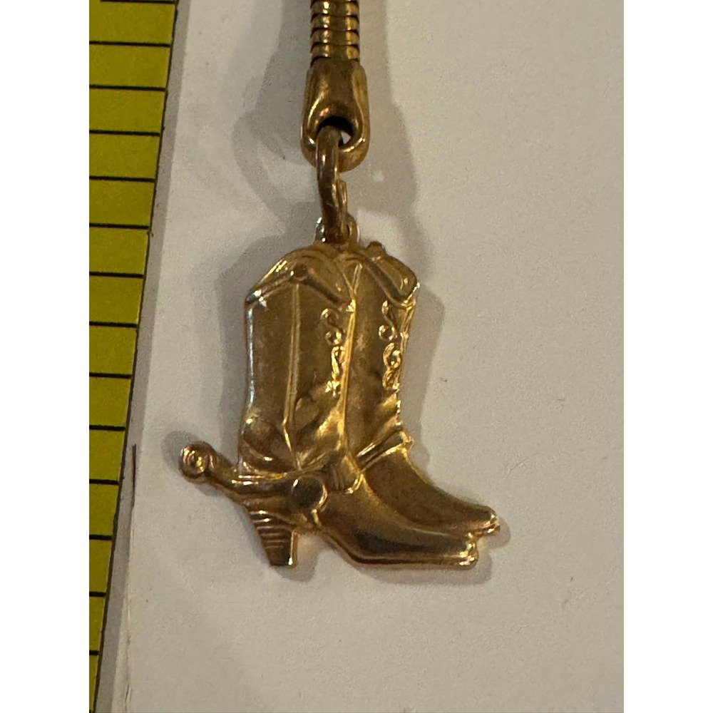 Vintage Gold Tone Cowboy Boot‎ Keychain Western Spur Snake Chain Accessory